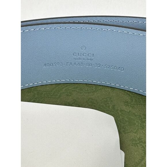 NWT LADIES GUCCI BELT GG MARMONT MONOGRAM LEATHER BLUE PRINT SIZE 80 / 32. A10 - Picture 2 of 5